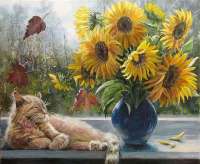 Без бренда «Подсолнухи в синей вазе возле кота» в Волжском
