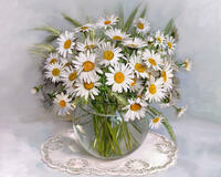 Без бренда «Букет ромашек с колосками в круглой вазе_» в Волжском