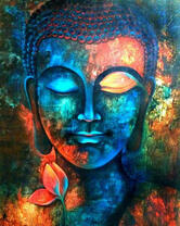 Индийский Будда на ярком фоне