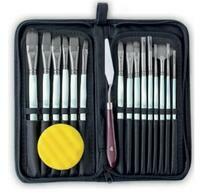 Без бренда «Коробка 50 шт.: Набор кистей для рисования в чехле, премиум набор (15 нейлоновых кистей, 1 мастихин) белые» в Волжском