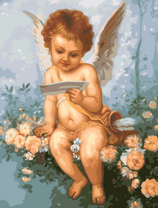 Милый ангелок на кусте чайных роз