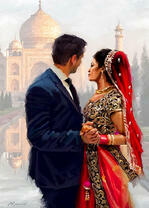Пара влюбленных на фоне Тадж Махала