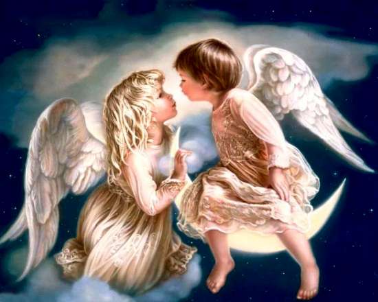Картина по номерам 40x50 Два маленьких ангела на луне