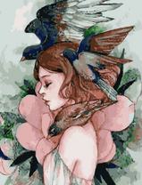 Без бренда «Девушка с большим цветком и птицы» в Волжском в интернет-магазине  Без бренда «Девушка с большим цветком и птицы» в Волжском