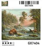 Картина по номерам 40x50 Медведи рыбачат в лесной реке у водопада