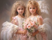 Красивые сестрички с букетом цветов