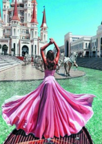 Девушка в роскошном платье у Диснеевского замка