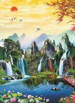 Красочные скалы с водопадами впадают в озеро