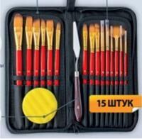 Без бренда «Набор кистей для рисования в чехле, премиум набор (15 нейлоновых кистей, 1 мастихин) красные» в Волжском