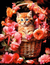 Без бренда «Рыжий котенок в корзине с цветами» в Волжском