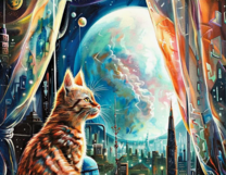 Котик и фантастический пейзаж