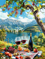 Без бренда «Винный натюрморт с бокалами, бутылкой вина, фруктами и ягодами» в Волжском