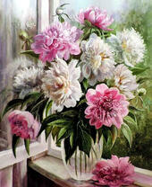 Без бренда «Пионы в прозрачной вазе у окна» в Волжском